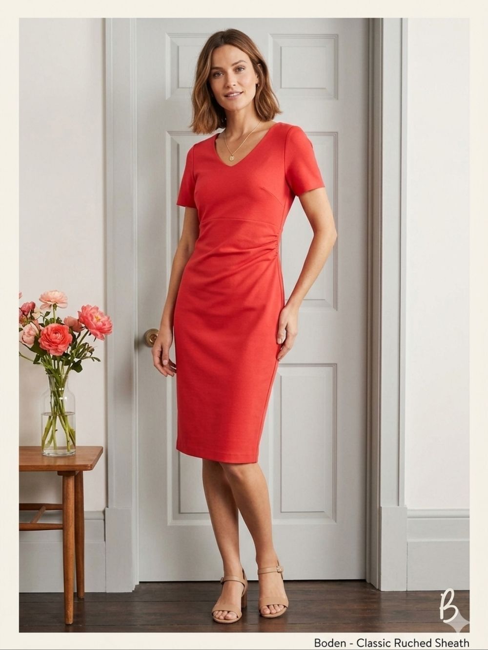 Boden Red Ruched Side Sheath Dress Sophisticated Minimalism US 4R UK 8R